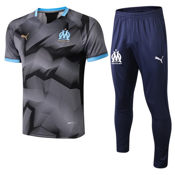 Trainingsshirt Marseille Komplett Set 2018-19 Grau Marine Fussballtrikots Günstig